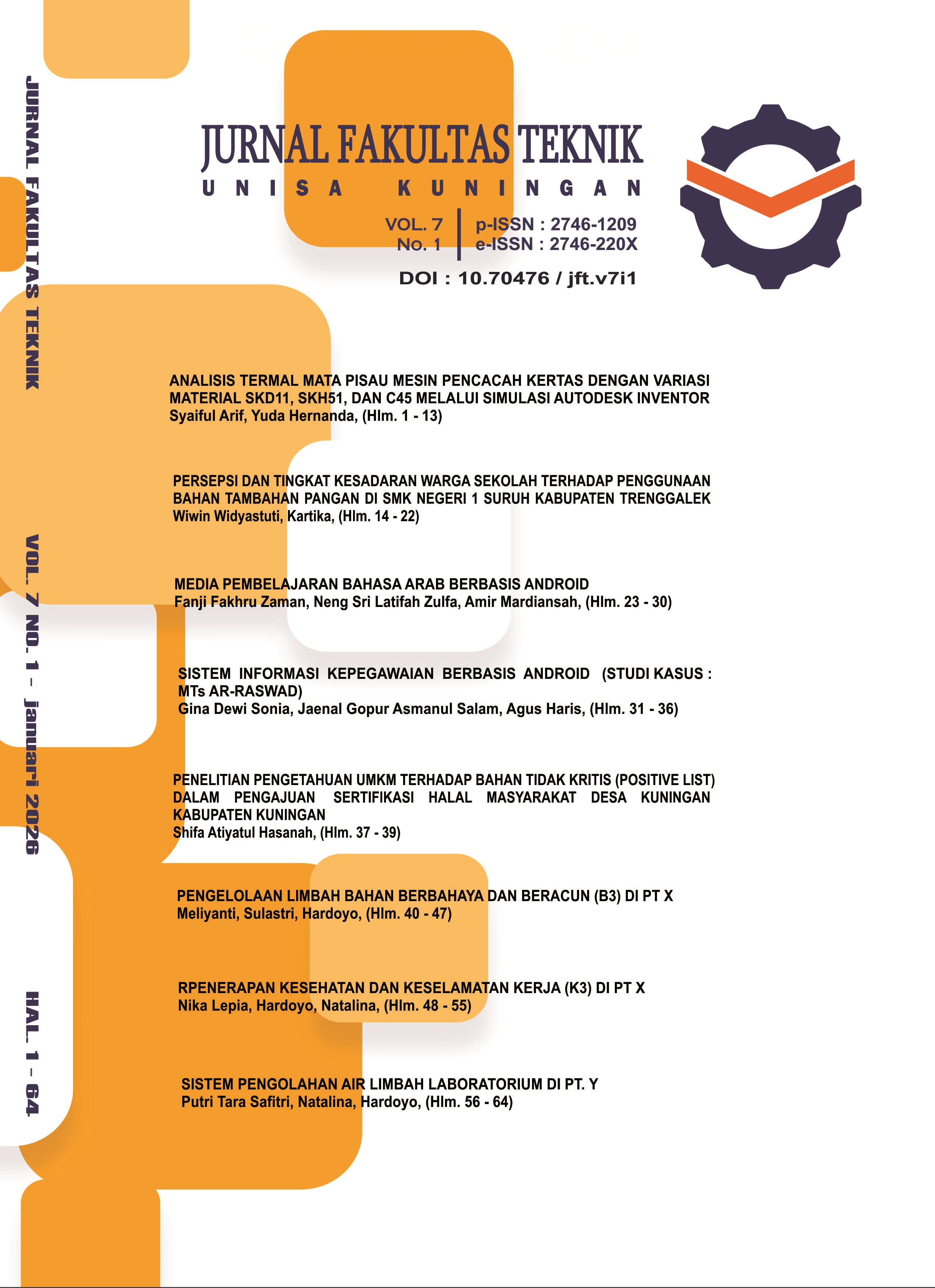 					View Vol. 7 No. 1 (2026): Jurnal Fakultas Teknik
				
